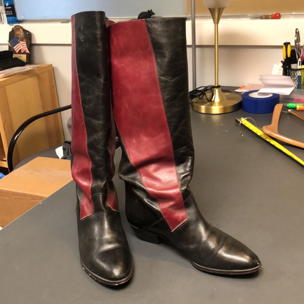 Johnston & Murphy Black and Red Leather Knee Boots
